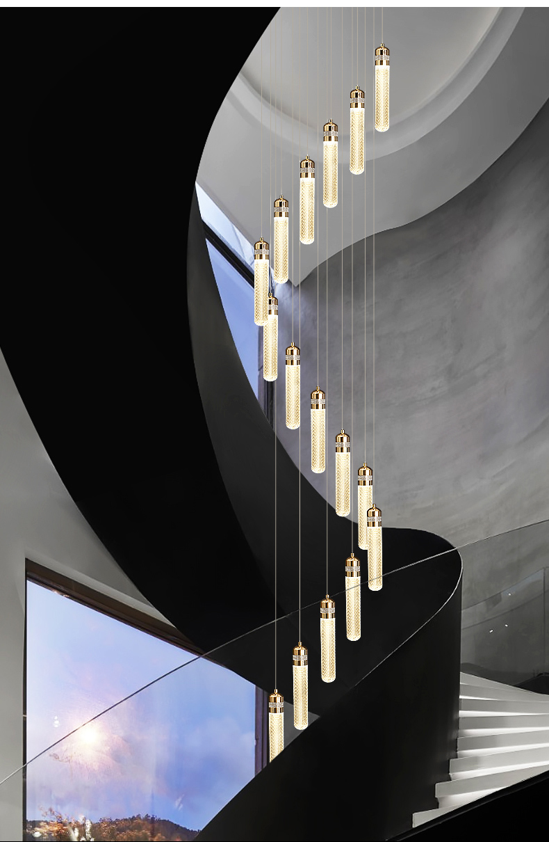 吊灯loft公寓客厅灯跃层轻奢后现代客厅灯螺旋直径30cm6头高15m遥控