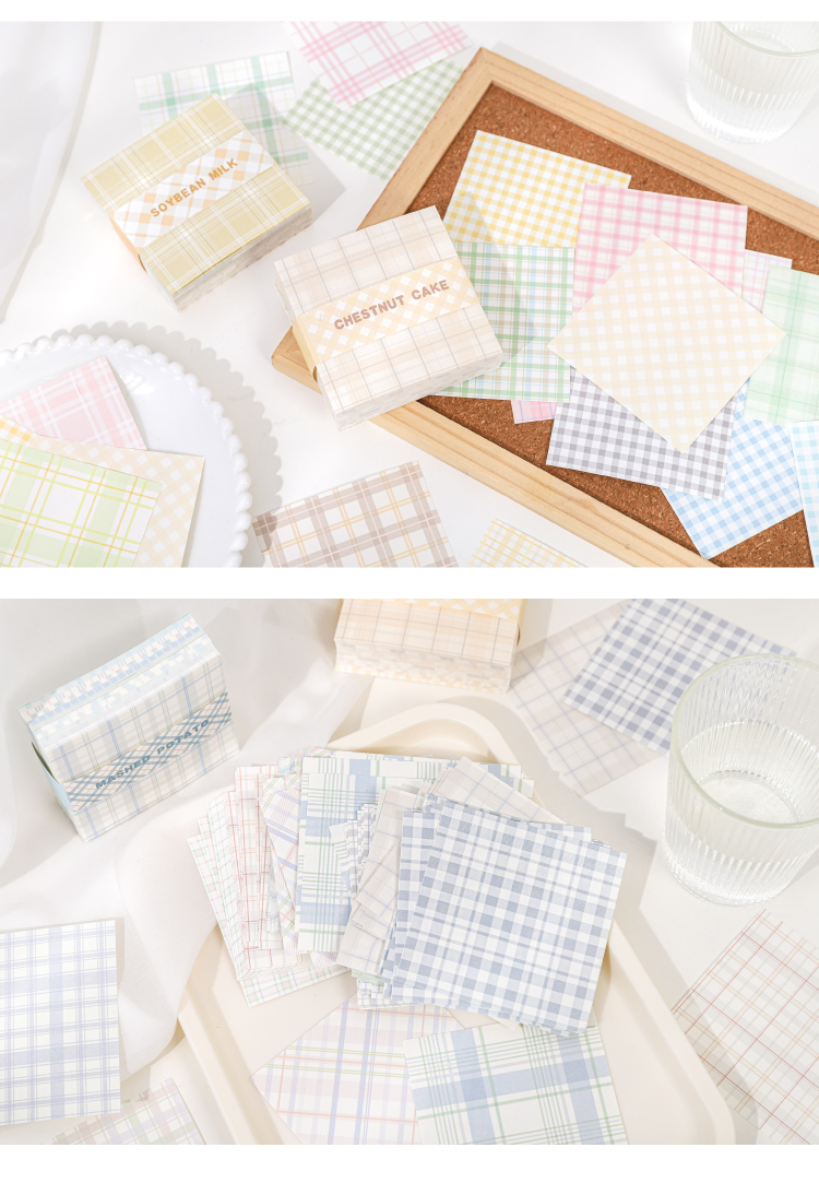日美新200张格子元素手帐便签纸ins无粘性格纹手账素材高颜值可爱便签