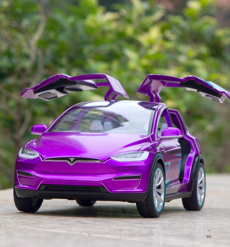 仿真modelx回力小汽车男孩玩具车摆件120特斯拉紫色吃鸡版送公仔轿车