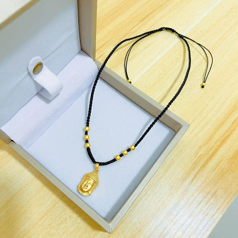老凤凰黄金佛头项链女士新款本命年佛锁骨链套链999足金吊坠编织黑绳