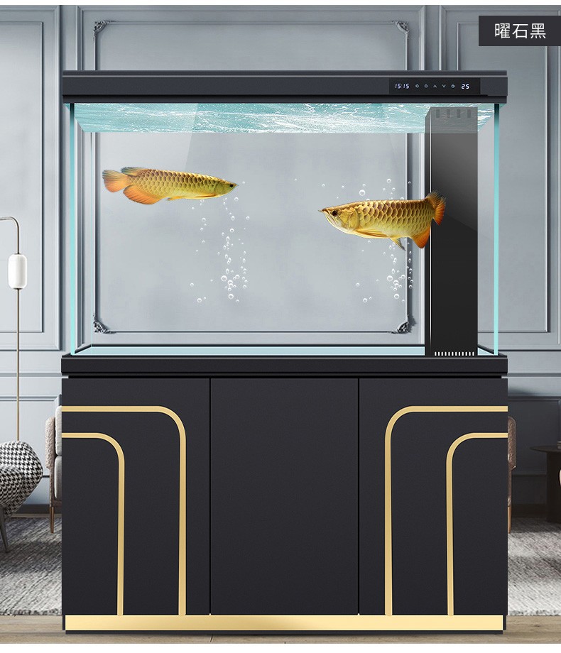 汉霸超白玻璃鱼缸生态底滤大型家用智能懒人金鱼缸水族箱 曜石黑 屏风
