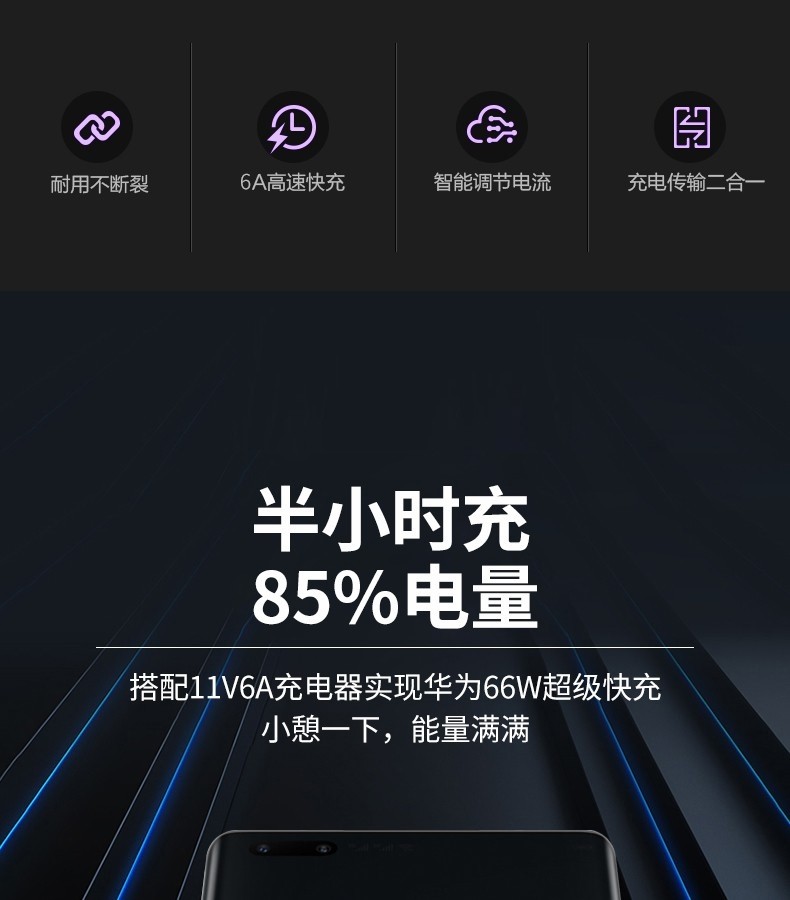 適用華為nova8數據線66w超級快充華為nova8pro充電線nova8se閃充typec