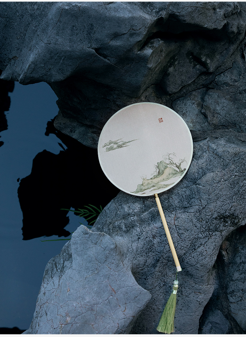 苏州博物馆 原创古风真丝团扇中国风汉服团扇长柄流苏扇子送礼礼品