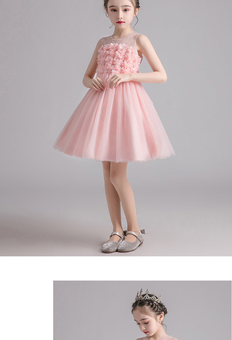 白纱裙女童女童公主裙蓬蓬纱夏装花童礼服婚纱白色连衣裙裙子背心裙