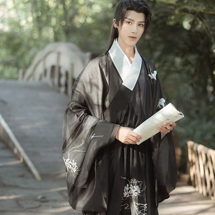 明制道袍披风超仙广袖刺绣改良古装春秋秋黑色鹤莲语上衣裙子外袍s