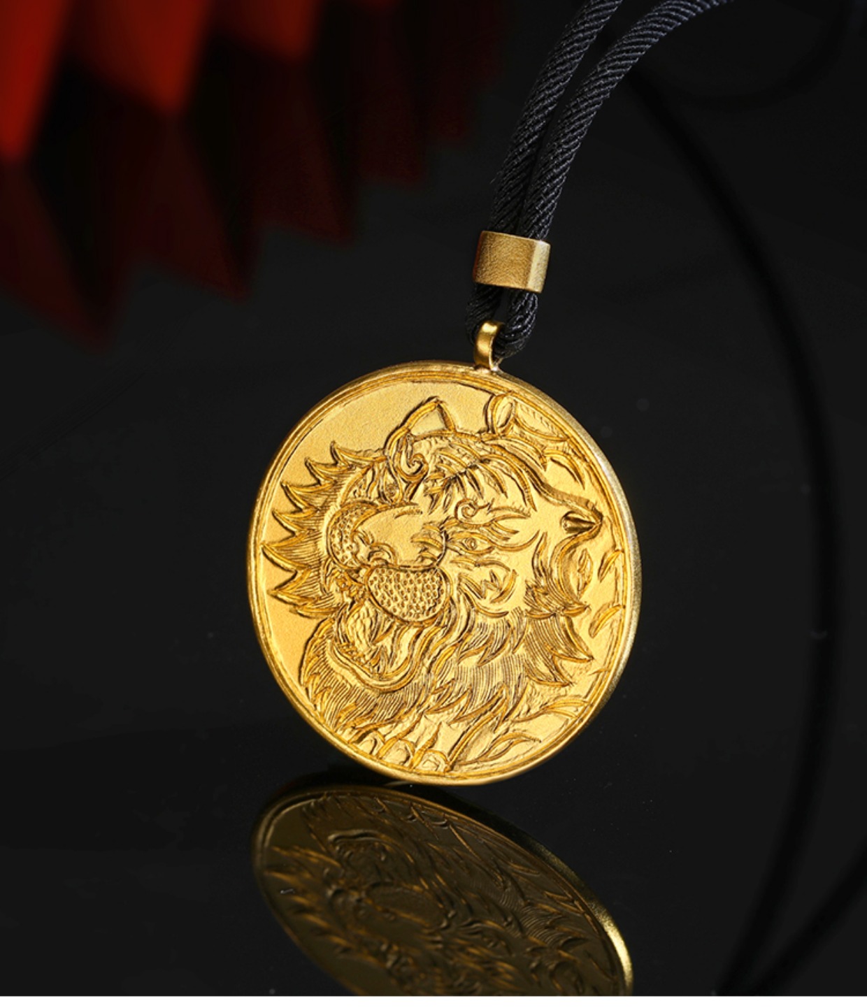 勋月珠宝古法黄金手工錾刻虎头吊坠足金9999十二生肖虎吊坠项链传承