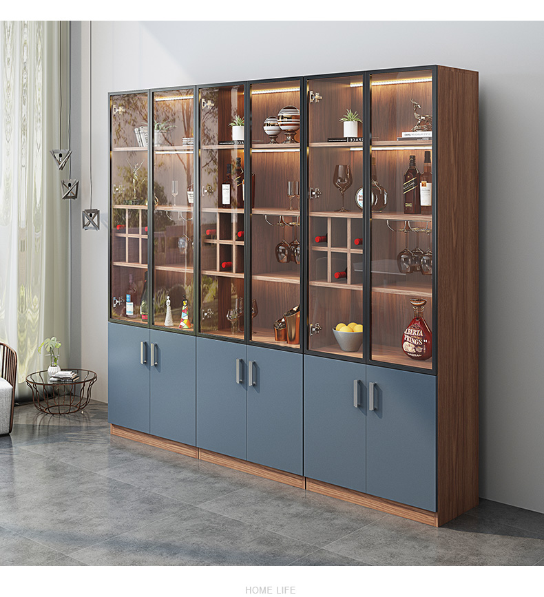 甄艾佳客厅酒柜靠墙现代简约家用餐边柜一体边柜意式轻奢玻璃门展示