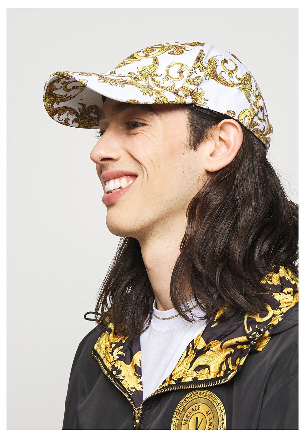 jeans couture 范思哲 新款男女通用棉质巴洛克印花鸭舌棒球帽帽子