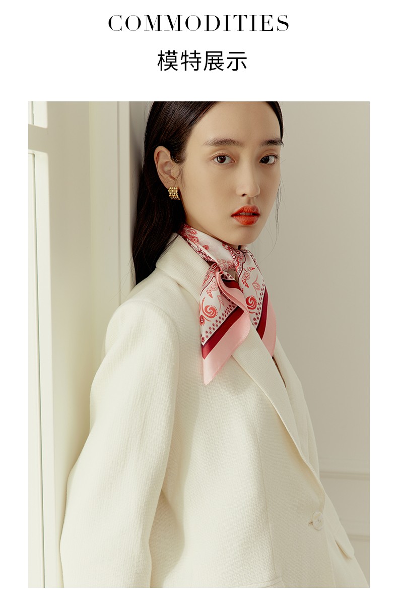 万事利100桑蚕丝真丝丝巾女时尚百搭双面印花小方巾雀翎双面印花小