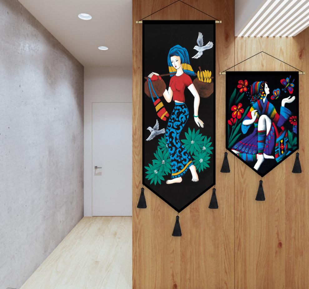 悠画民宿装饰民族风苗族布艺挂画挂布挂毯中式玄关走廊卧室布画01宽45