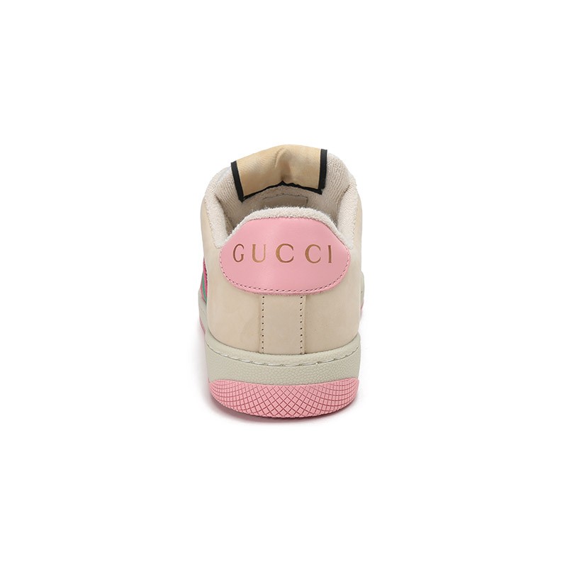包邮女鞋 古驰 gucci 女士织物配皮粉绿织带复古系带休闲运动鞋板鞋