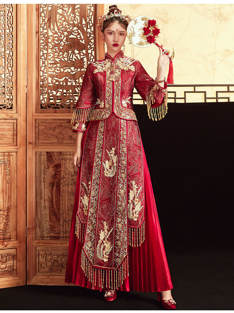 凤冠霞帔小个子古代汉服婚纱结婚礼服秀禾服2021新款中式婚纱新娘结婚