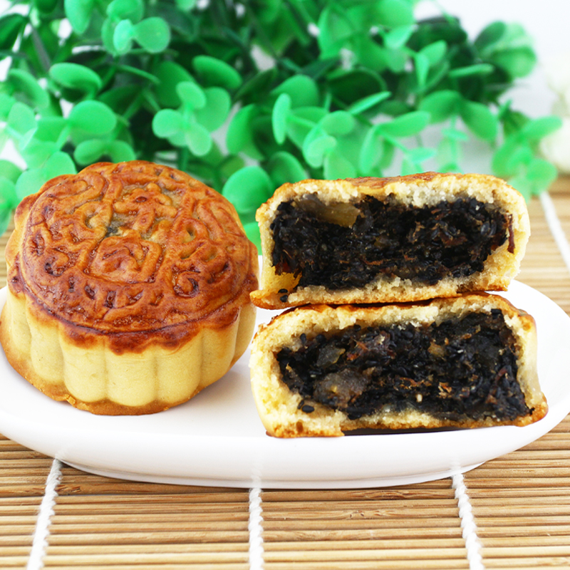 四川什邡特产梁记黑芝麻牛肉月饼云西师古月饼制作五封糕点 梁记黑