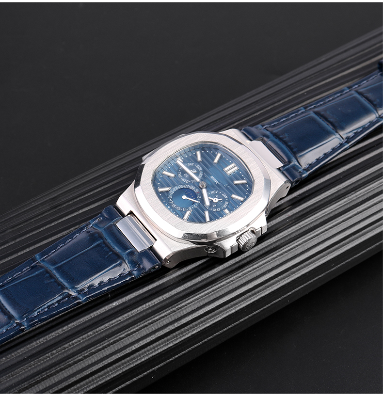 真皮表带 适配pp百达翡丽手表5711 5712g鹦鹉nautilus螺凹凸口钢粒