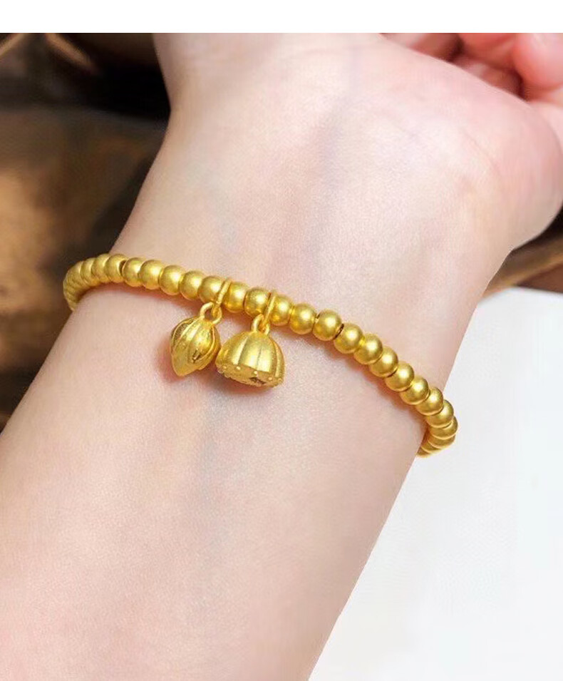 老凤凰999足金传承古法金珠黄金手链女两世欢莲蓬莲子金转运珠小金珠
