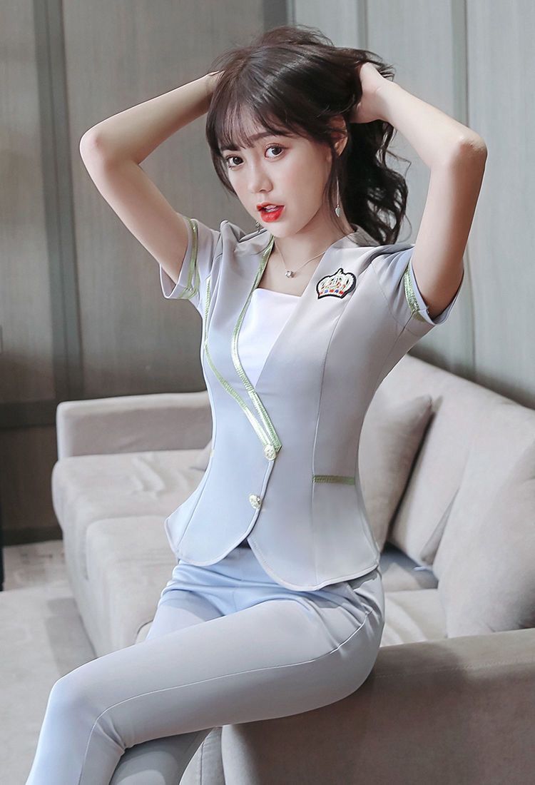 技师工作服套装性感女夜店足疗新款足浴工作服女套装夏酒店职业 黑色