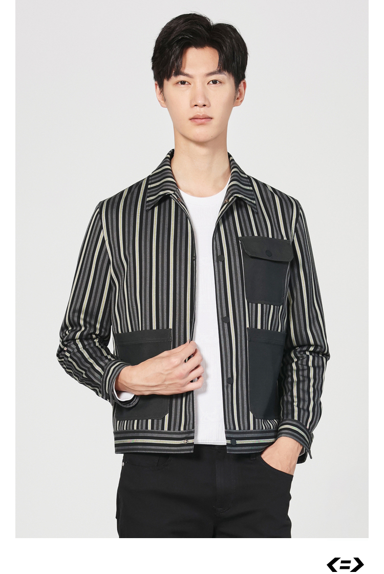 利郎轻时尚男装lilanz秋季新款夹克男条纹撞色多口袋单排扣休闲外套q1