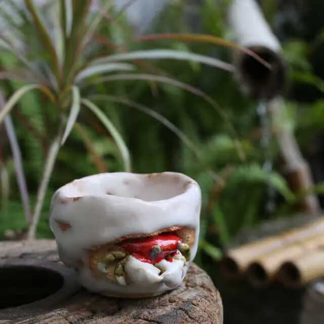 志野螃蟹杯 志野烧杯子 手作天神蟹杯志野烧螃蟹茶杯主人杯宝瓶公道杯