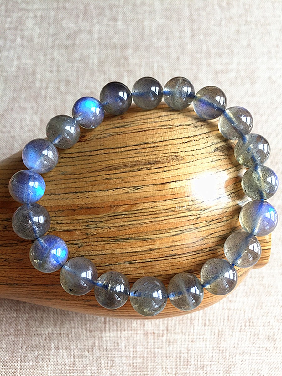 森洲 天然灰月光石单圈手链男女款蓝光月光石9mm手串 宝蓝色