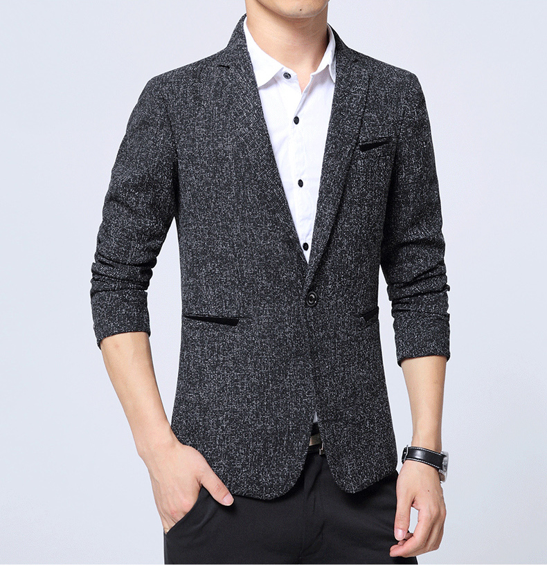 秋装男式休闲西装小西服男士修身上衣外套商务休闲夹克大码sn8164黑色