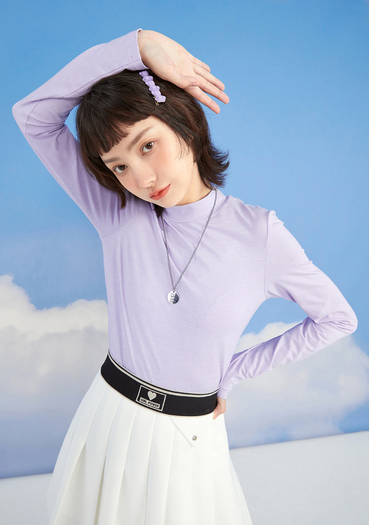 乐町基础内搭针织衫轻薄内搭2021早秋新款潮酷高领打底衫上衣女紫色