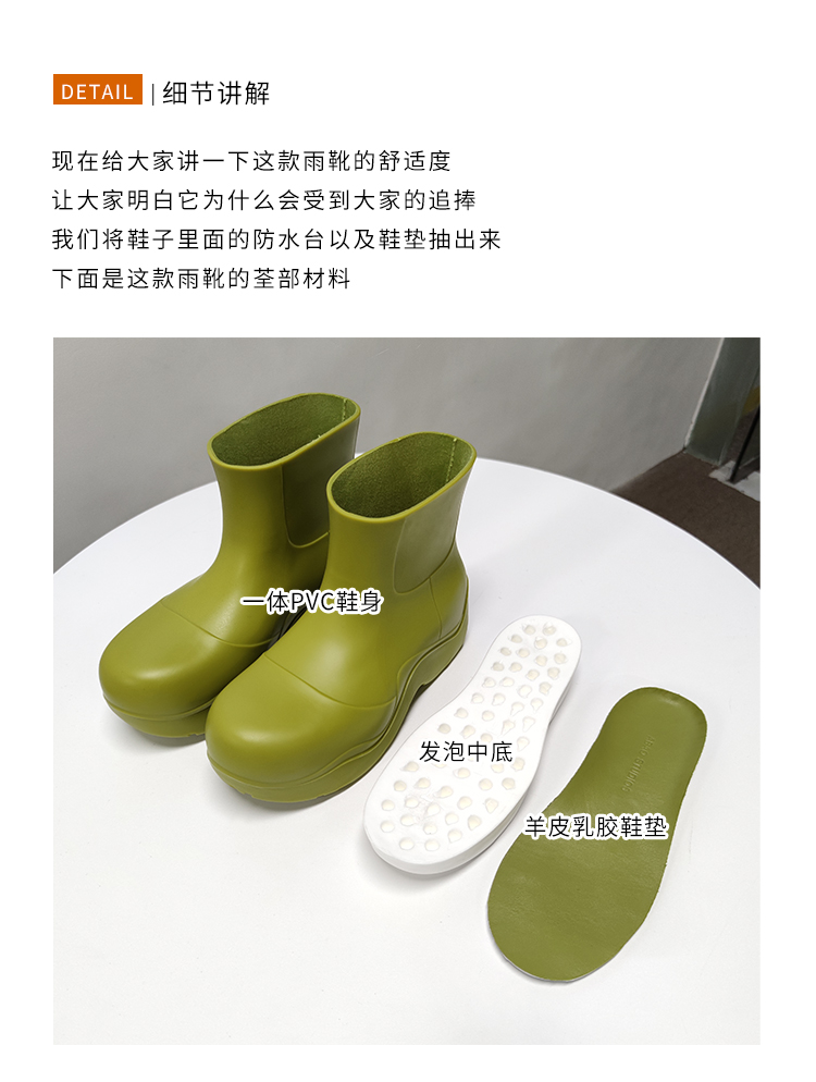 bv雨鞋阿希哥mona网红jw bv牛油果雨靴雨鞋厚底短靴切尔西靴女 绿色
