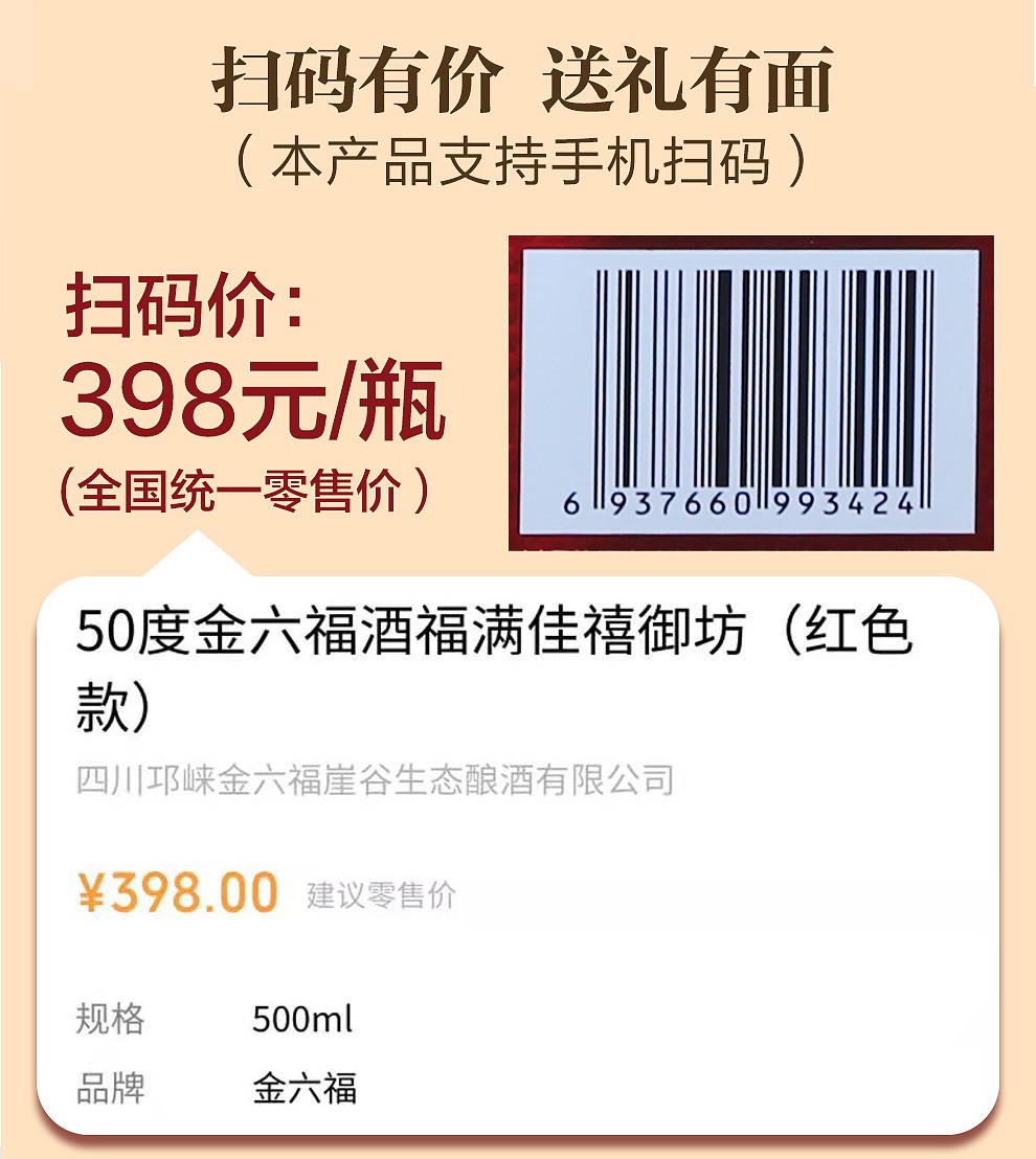 105921-金六福 中国福酒 五粮酿造粮食酒 50度浓香型高度超市白酒酒水礼盒 招待喜酒婚宴500ml*6整箱装-详情图