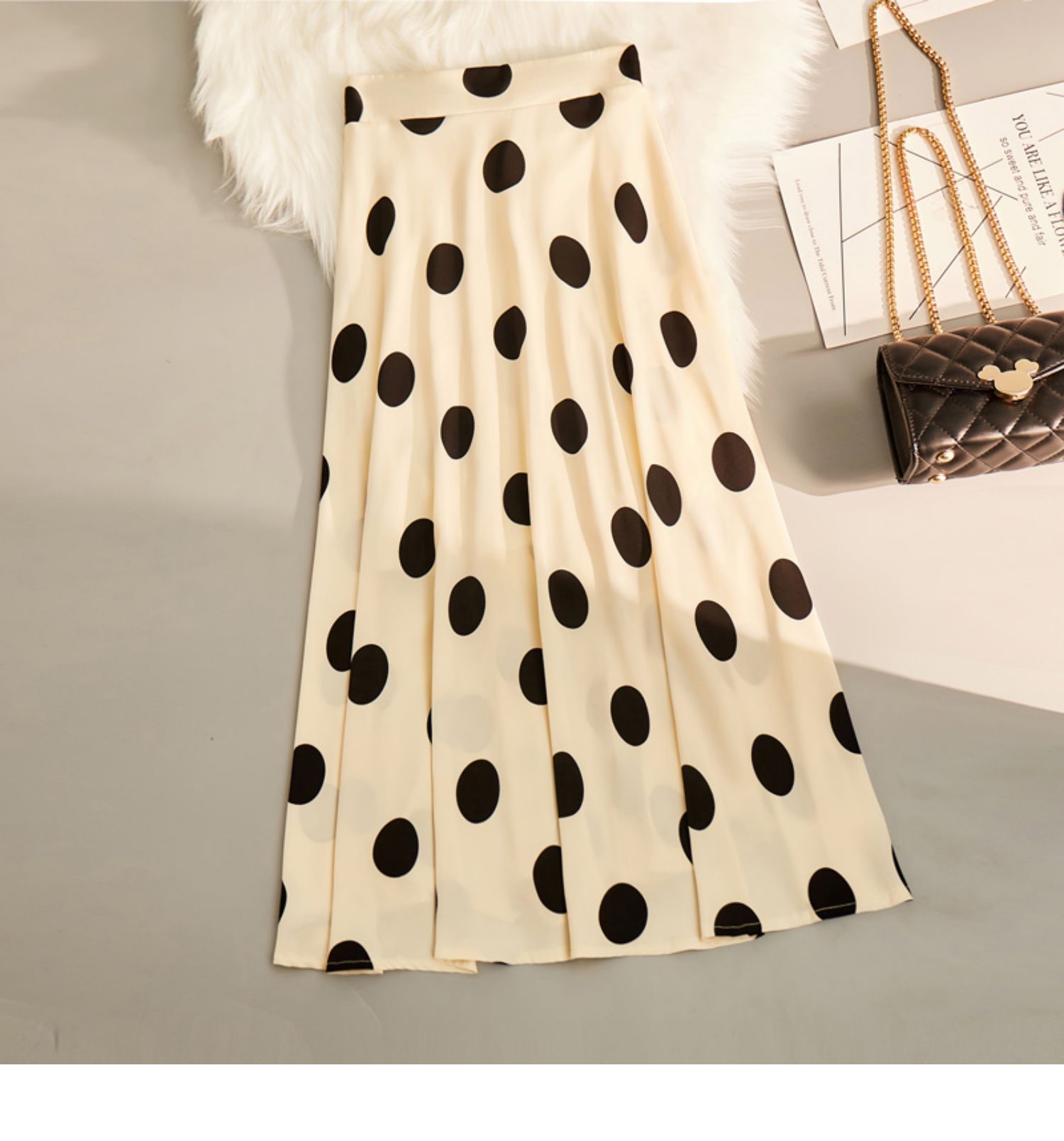 mirzamirror波点半身裙女夏法式雪纺滑面垂感a字长裙高腰宽松大摆伞裙