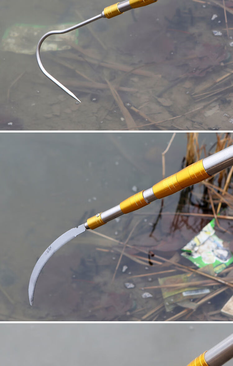 惠利得钓鱼渔具不锈钢带倒刺搭钩水草镰刀割草刀香椿钩槐花钩8mm用