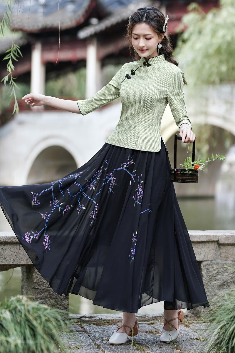 生民国五四青年学生装女演出服汉服女中国风大码改良旗袍上衣两件套