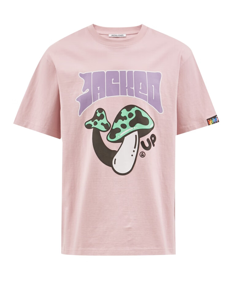 jackjones杰克琼斯蘑菇系列夏纯棉宽松发泡胶印印花圆领短袖t恤男