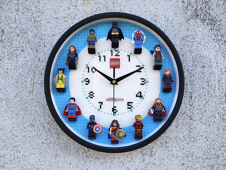 原创兼容乐高12寸圆形立体人仔积木挂钟房间墙面装饰挂表静音时钟 c款