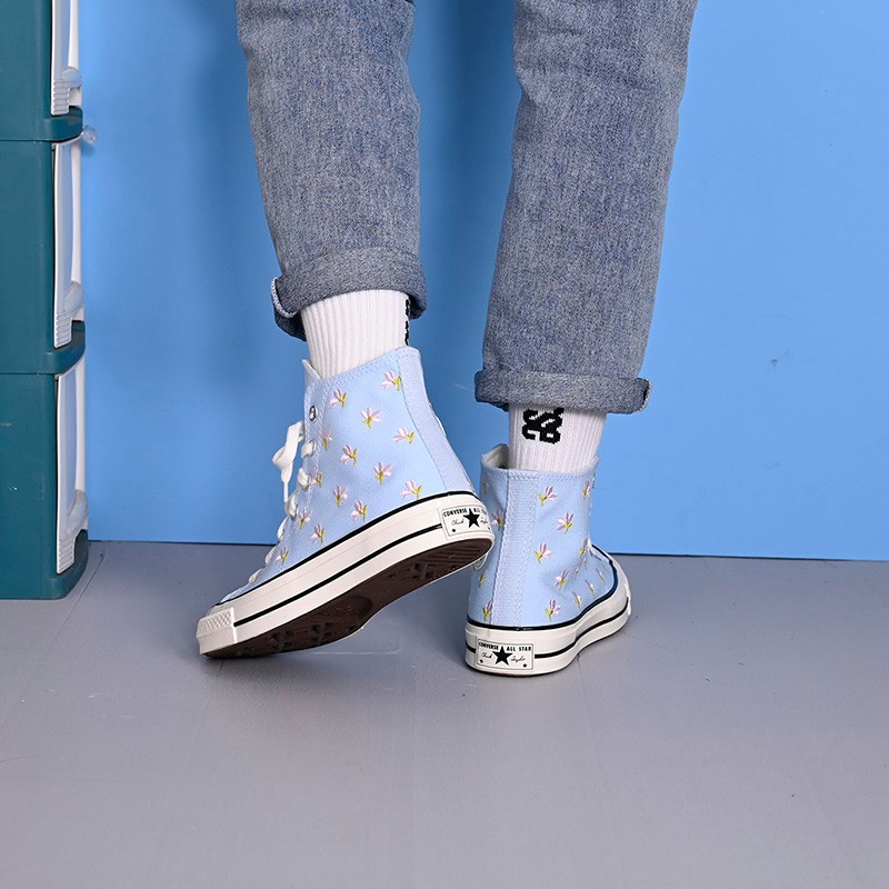 converse匡威新款1970s刺绣小花浅蓝色天蓝色女帆布鞋570917c 570917c