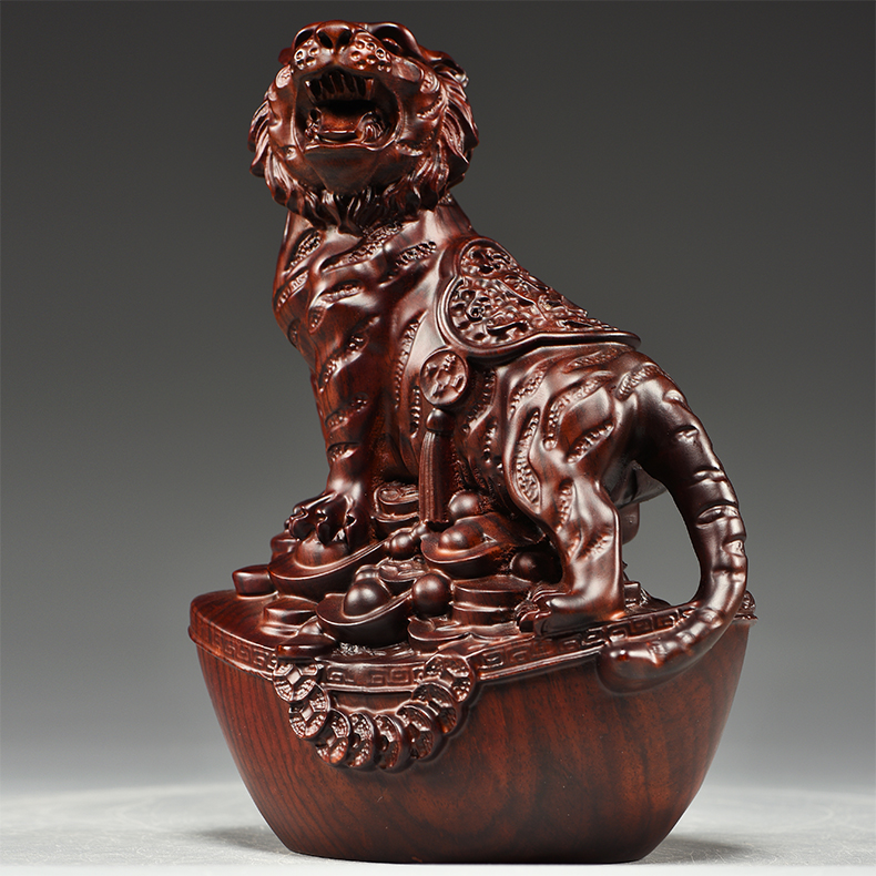 正宗府黑檀木雕老虎摆件实木十二生肖虎家居办公室虎年工艺礼品黑檀木