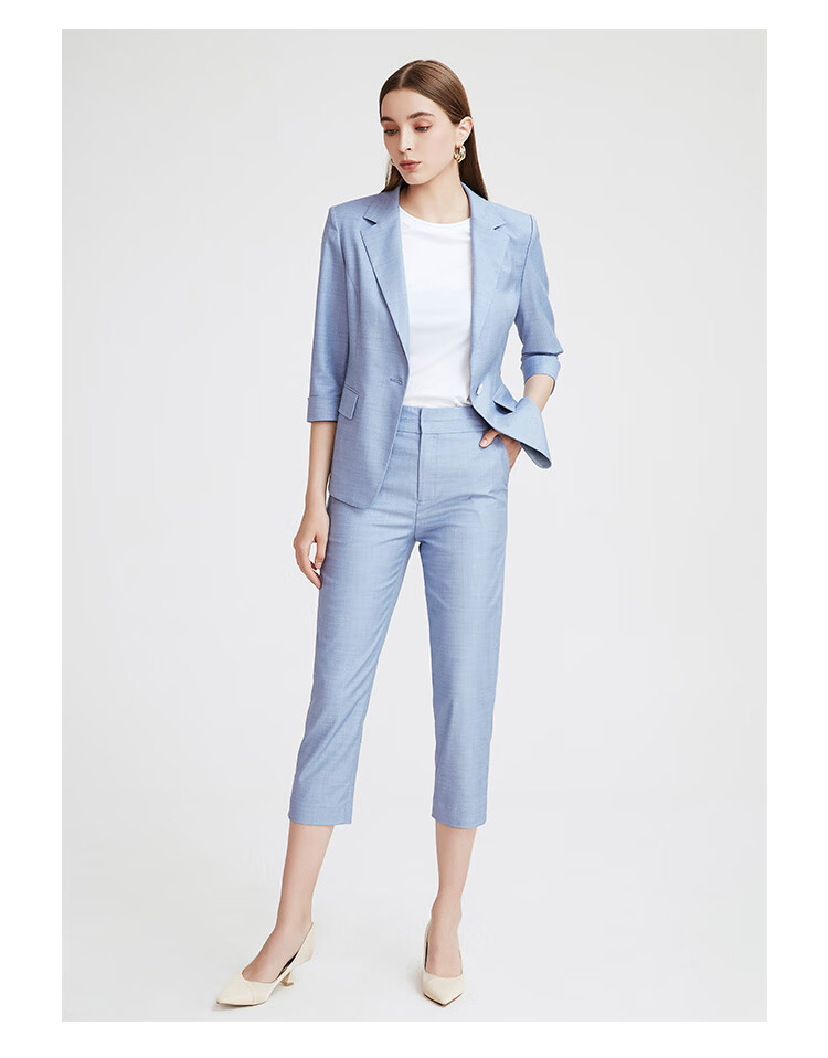 landi蓝地2021秋季新款雾霾蓝职业套装九分裤西装裤女薄款裤子dlvqt