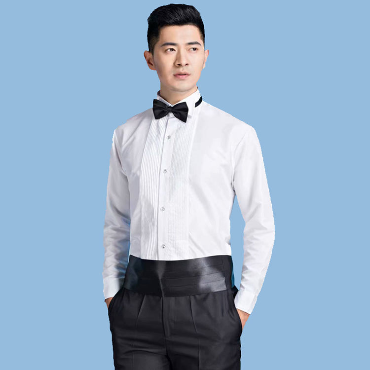 领结男士演出礼服衬衫舞台大合唱男长袖白色修身衬衣伴郎领结衬衫男