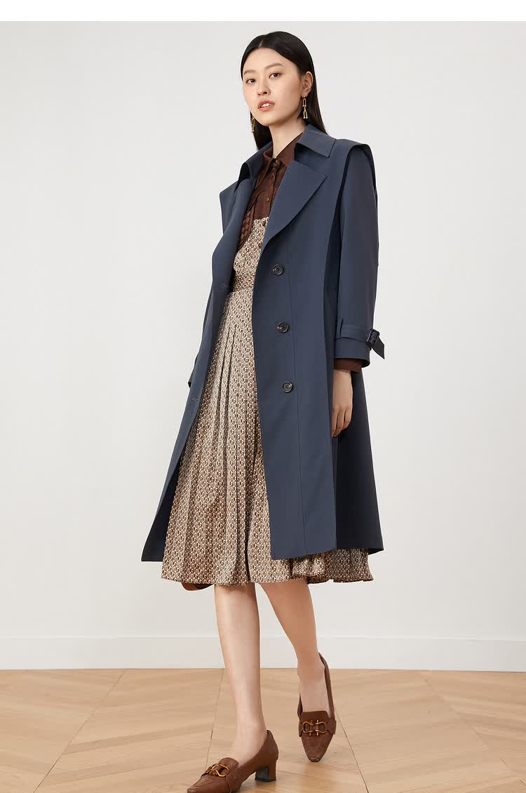 yiner音儿女装2021秋季新款通勤纯色中长款风衣外套 灰色 36