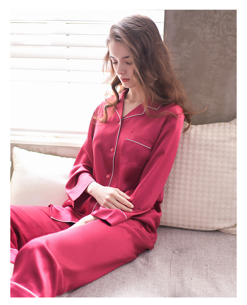 古罗蒂丝品牌重磅真丝睡衣女两件套装春秋桑蚕丝睡衣长袖长裤真丝高档