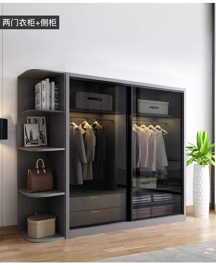 画元堂推拉门轻奢玻璃门衣柜现代简约小户型趟门移门家用卧室北欧大