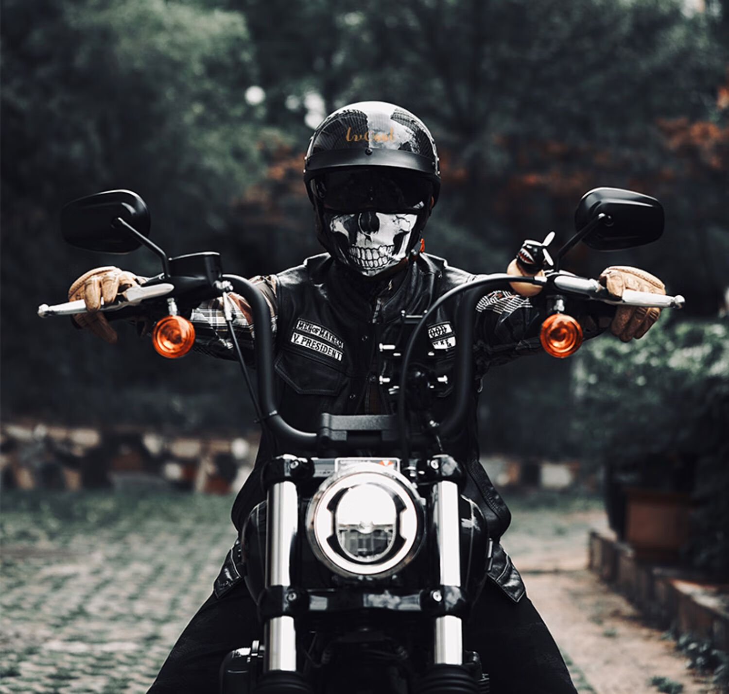 碳纤维复古半盔哈雷美式头盔超轻机车摩托车瓢盔电动 021蓝战士 l