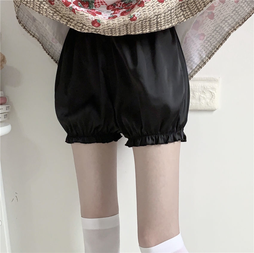 jk打底裤防走光南瓜宽松日系新款学生休闲热裤内搭安全裤 黑色荷叶边