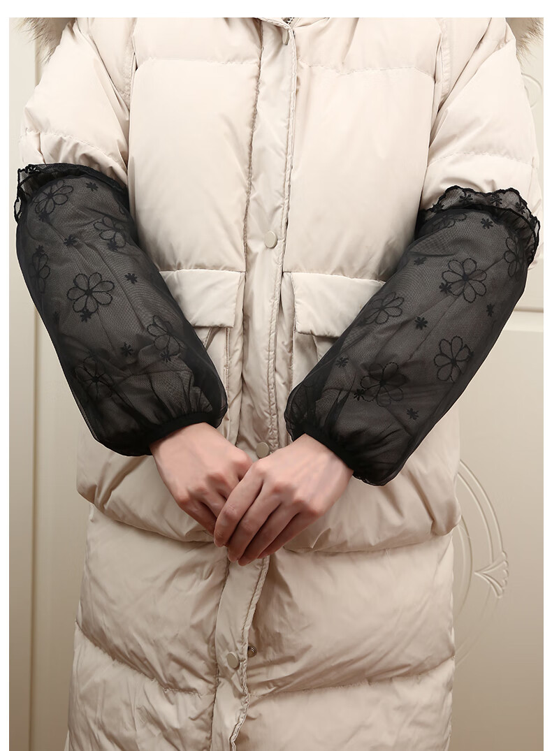 茂如蕾丝袖套女士羽绒服秋冬短款套袖办公室工作防脏护袖上班办公袖头