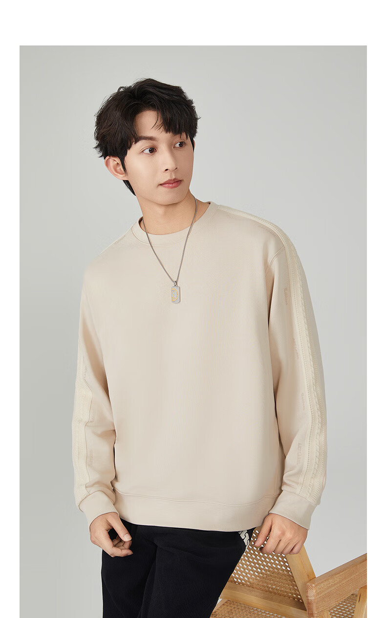 CABBEEN 340G Pure Cotton Sweatshirt, Autumn Loose Fit Streetwear Structural Style, Coal Black 01, Size 54 11