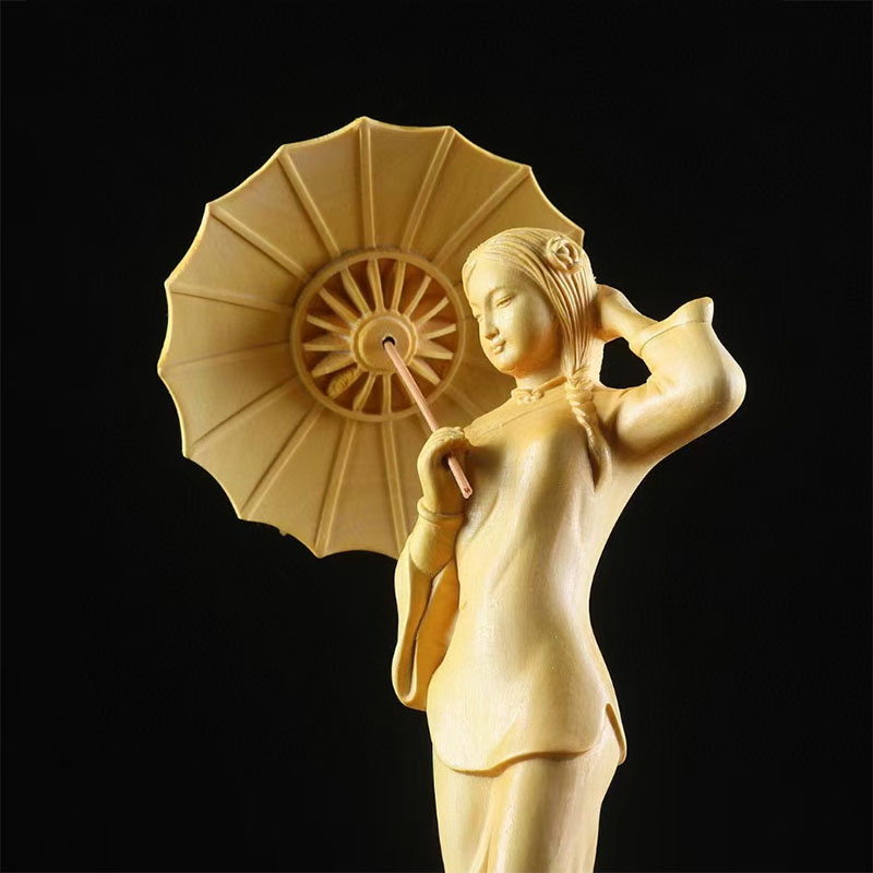 搜可精品现代黄杨木美女摆件中式实木雕刻创意人体性感女神人物工艺品