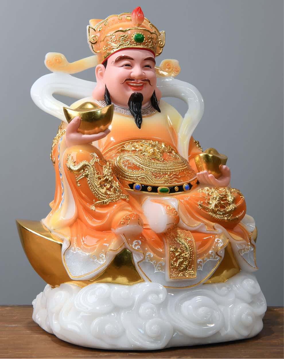 益心阁 财神爷佛像供奉摆件彩绘汉白玉文财神神像办公室客厅店铺公司