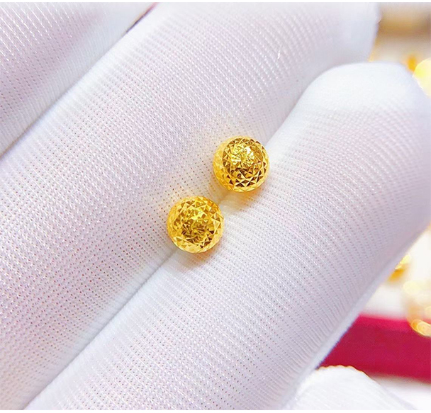 小腰金 黄金迷你小耳钉女款简约精致999足金小金豆耳环养耳洞足金耳骨