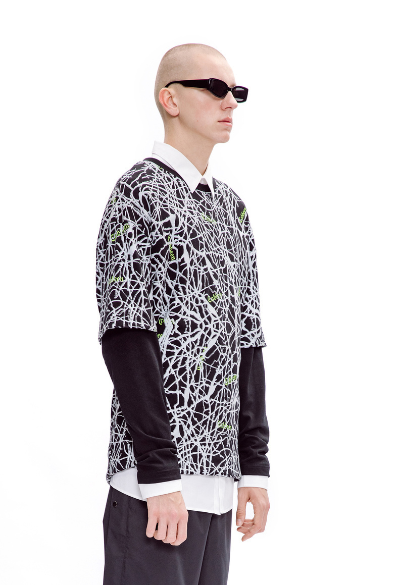 【上官喆联名系列】cabbeen/卡宾男装圆领长袖t恤印花假两件潮牌h 煤