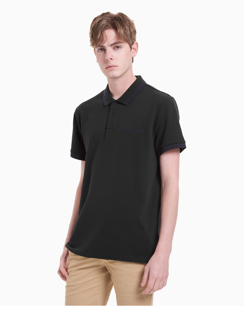 ck jeans 2021秋冬男装时尚镶边翻领短袖polo衫zm01604 bae-黑色 s