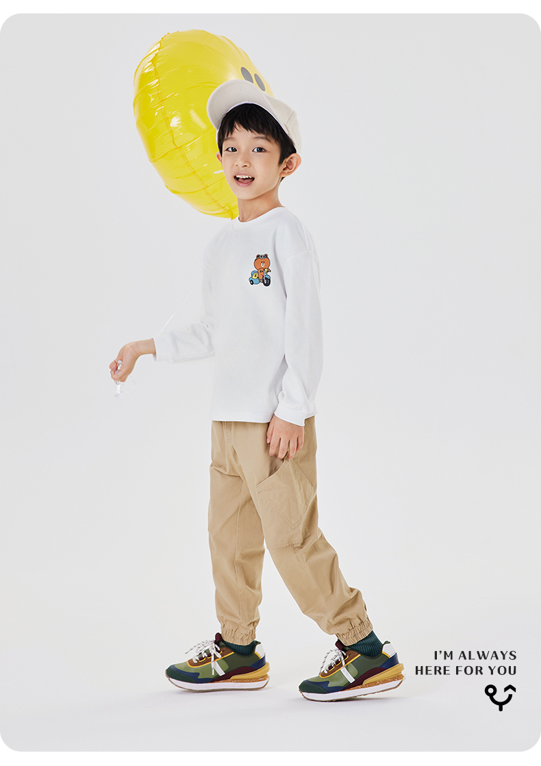 【彩虹系列】儿童t恤长袖上衣男童圆领衣服2021春秋新款 月牙白vrtaj3