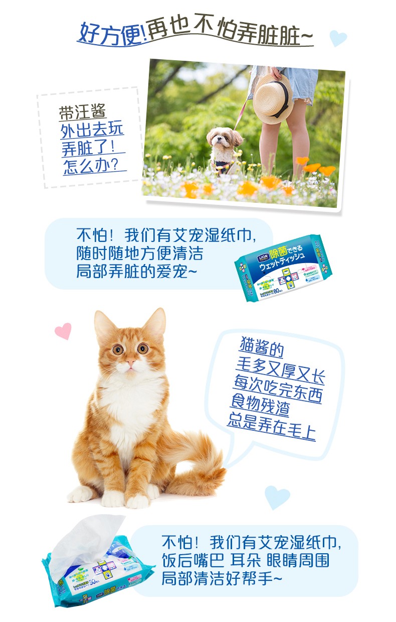 日本 LION 狮王 寵物除菌濕紙巾 狗猫用 80pcs